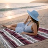 image:imageHydration Nation Authentic Large Handwoven Mexican Striped Throw Blanket  Soft Durable EcoFriendly  70x50  AzureCherry