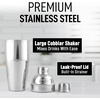 image:imageLarge 24 oz Stainless Steel Cocktail Shaker Set  Mixed Drink Shaker  Martini Shaker Set with Built in Strainer Double Sided Jigger amp Combo Muddler Mixing Spoon  Pro Margarita Shaker  By ZulaySilver