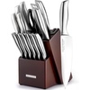 image:imageZulay 15 Piece Stainless Steel Knife Set with Block and Sharpener  Sharp Knife Block Set with Built In Sharpener  Kitchen Knife Set With Block  Rust Proof Knife Set Stainless SteelDark Walnut  Stainless Steel