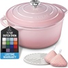 image:imageZulay Kitchen 64QT Enameled Cast Iron Dutch Oven Pot with Lid Heat Pad amp Trivet HeavyDuty Soup Pot for Stews Braising Roasting amp Sourdough Bread Baking Oven Safe up to 500F  Ablaze RedPink