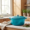 image:imageZulay Kitchen 64QT Enameled Cast Iron Dutch Oven Pot with Lid Heat Pad amp Trivet HeavyDuty Soup Pot for Stews Braising Roasting amp Sourdough Bread Baking Oven Safe up to 500F  Ablaze RedLight Blue