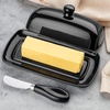 image:imageZulay Kitchen Ceramic Butter Dish with Lid For Countertop amp Stainless Steel Knife  Keeps Butter Soft amp Fresh  White Butter Dish with EasyGrip Knob Durable amp Everyday Butter Holder for Home  WhiteDish  Black
