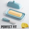 image:imageZulay Kitchen Ceramic Butter Dish with Lid For Countertop amp Stainless Steel Knife  Keeps Butter Soft amp Fresh  White Butter Dish with EasyGrip Knob Durable amp Everyday Butter Holder for Home  WhiteDish  Light Blue