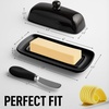 image:imageZulay Kitchen Ceramic Butter Dish with Lid For Countertop amp Stainless Steel Knife  Keeps Butter Soft amp Fresh  White Butter Dish with EasyGrip Knob Durable amp Everyday Butter Holder for Home  WhiteDish  Black
