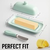 image:imageZulay Kitchen Ceramic Butter Dish with Lid For Countertop amp Stainless Steel Knife  Keeps Butter Soft amp Fresh  White Butter Dish with EasyGrip Knob Durable amp Everyday Butter Holder for Home  WhiteDish  Mint