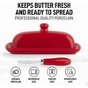image:imageZulay Kitchen Ceramic Butter Dish with Lid For Countertop amp Stainless Steel Knife  Keeps Butter Soft amp Fresh  White Butter Dish with EasyGrip Knob Durable amp Everyday Butter Holder for Home  WhiteDish  Red