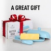 image:imageZulay Kitchen Ceramic Butter Dish with Lid For Countertop amp Stainless Steel Knife  Keeps Butter Soft amp Fresh  White Butter Dish with EasyGrip Knob Durable amp Everyday Butter Holder for Home  WhiteDish  Light Blue