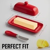 image:imageZulay Kitchen Ceramic Butter Dish with Lid For Countertop amp Stainless Steel Knife  Keeps Butter Soft amp Fresh  White Butter Dish with EasyGrip Knob Durable amp Everyday Butter Holder for Home  WhiteDish  Red
