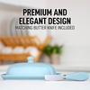 image:imageZulay Kitchen Ceramic Butter Dish with Lid For Countertop amp Stainless Steel Knife  Keeps Butter Soft amp Fresh  White Butter Dish with EasyGrip Knob Durable amp Everyday Butter Holder for Home  WhiteDish  Light Blue