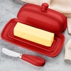image:imageZulay Kitchen Ceramic Butter Dish with Lid For Countertop amp Stainless Steel Knife  Keeps Butter Soft amp Fresh  White Butter Dish with EasyGrip Knob Durable amp Everyday Butter Holder for Home  WhiteDish  Red