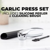 image:imageZulay Kitchen Premium Garlic Press Set  Rust Proof Professional Garlic Mincer Tool  EasySqueeze EasyClean with Soft Ergonomic Handle  Silicone Garlic Peeler amp Brush SilverPremium Chrome