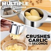 image:imageZulay Kitchen Premium Garlic Press Set  Rust Proof Professional Garlic Mincer Tool  EasySqueeze EasyClean with Soft Ergonomic Handle  Silicone Garlic Peeler amp Brush SilverPremium Chrome