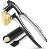 image:imageZulay Kitchen Premium Garlic Press Set  Rust Proof Professional Garlic Mincer Tool  EasySqueeze EasyClean with Soft Ergonomic Handle  Silicone Garlic Peeler amp Brush SilverPremium Chrome