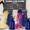 image:imageZulay Kitchen Rotary Cheese Grater 5 Blade Cheese Shredder  Manual Hand Crank Cheese Grater With Reinforced Suction amp 5 Interchangeable Drums  Easy to Use Vegetable Chopper Round Mandoline SlicerBlue and Gold