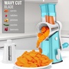 image:imageZulay Kitchen Rotary Cheese Grater 5 Blade Cheese Shredder  Manual Hand Crank Cheese Grater With Reinforced Suction amp 5 Interchangeable Drums  Easy to Use Vegetable Chopper Round Mandoline SlicerWhite and Light Blue