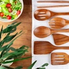 image:imageZulay Kitchen Teak Wood Utensil Set  7 Piece Wooden Cooking Utensils  Slotted Spoon Bowl Scraper Solid amp Slotted Turner Salad Spoon Fork amp Tongs  Durable Nonstick Safe amp Smooth Finish