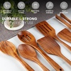 image:imageZulay Kitchen Teak Wood Utensil Set  7 Piece Wooden Cooking Utensils  Slotted Spoon Bowl Scraper Solid amp Slotted Turner Salad Spoon Fork amp Tongs  Durable Nonstick Safe amp Smooth Finish