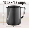 image:imageZulay Milk Frothing Pitcher with Latte Art Pen  12oz 20oz 32oz  Stainless Steel Frother Cup with Measurement Markings Espresso amp Coffee Accessories Creamer Jug with LaserWelded Handle  12 ozMidnight Black