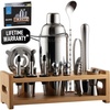 image:imageLarge 24 oz Stainless Steel Cocktail Shaker Set  Mixed Drink Shaker  Martini Shaker Set with Built in Strainer Double Sided Jigger amp Combo Muddler Mixing Spoon  Pro Margarita Shaker  By ZulayClassic Silver