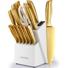 image:imageZulay 15 Piece Stainless Steel Knife Set with Block and Sharpener  Sharp Knife Block Set with Built In Sharpener  Kitchen Knife Set With Block  Rust Proof Knife Set Stainless SteelIvoryGold  Stainless Steel