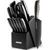 image:imageZulay 15 Piece Stainless Steel Knife Set with Block and Sharpener  Sharp Knife Block Set with Built In Sharpener  Kitchen Knife Set With Block  Rust Proof Knife Set Stainless SteelObsidian Black  Stainless Steel