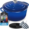 image:imageZulay Kitchen 64QT Enameled Cast Iron Dutch Oven Pot with Lid Heat Pad amp Trivet HeavyDuty Soup Pot for Stews Braising Roasting amp Sourdough Bread Baking Oven Safe up to 500F  Ablaze RedBlue