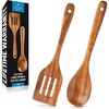 image:imageZulay Kitchen 94 Teak Wooden Cooking Spoon  Durable NonStick Wooden Utensil for Cooking Stirring Mixing amp Serving  HeatResistant Smooth Finish Kitchen Spoon for Nonstick Cookware2Piece Spoon  Slotted Turner