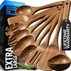 image:imageZulay Kitchen 9Piece Teak Wood Cooking Utensil Set  NonToxic amp NonStick Safe Wooden Spoons amp Kitchen Tools with Comfortable Grip Smooth Finish Natural Teak  Perfect Kitchen Gift Set9