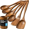 image:imageZulay Kitchen 9Piece Teak Wood Cooking Utensil Set  NonToxic amp NonStick Safe Wooden Spoons amp Kitchen Tools with Comfortable Grip Smooth Finish Natural Teak  Perfect Kitchen Gift Set7