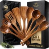 image:imageZulay Kitchen 9Piece Teak Wooden Utensils for Cooking  Natural Teak Utensil Set with Premium Gift Box  NonStick Wooden Spoons for Cooking  Kitchen Gift Set  Comfortable Grip Wooden Utensil Set9