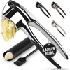 image:imageZulay Kitchen Premium Garlic Press Set  Rust Proof Professional Garlic Mincer Tool  EasySqueeze EasyClean with Soft Ergonomic Handle  Silicone Garlic Peeler amp Brush SilverPremium Chrome