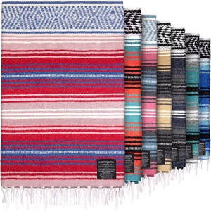 image:imageHydration Nation Authentic Large Handwoven Mexican Striped Throw Blanket  Soft Durable EcoFriendly  70x50  AzureCoral