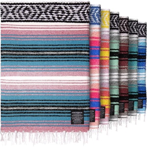 image:imageHydration Nation Authentic Large Handwoven Mexican Striped Throw Blanket  Soft Durable EcoFriendly  70x50  AzureCotton Candy