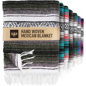 image:imageHydration Nation Authentic Large Handwoven Mexican Striped Throw Blanket  Soft Durable EcoFriendly  70x50  AzureMilitary Green