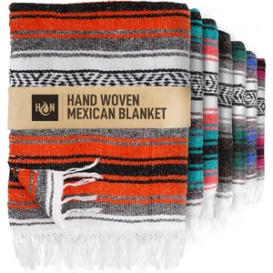 image:imageHydration Nation Authentic Large Handwoven Mexican Striped Throw Blanket  Soft Durable EcoFriendly  70x50  AzureOrange