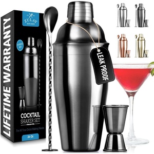 image:imageLarge 24 oz Stainless Steel Cocktail Shaker Set  Mixed Drink Shaker  Martini Shaker Set with Built in Strainer Double Sided Jigger amp Combo Muddler Mixing Spoon  Pro Margarita Shaker  By ZulayBlack