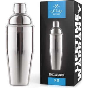 image:imageLarge 24 oz Stainless Steel Cocktail Shaker Set  Mixed Drink Shaker  Martini Shaker Set with Built in Strainer Double Sided Jigger amp Combo Muddler Mixing Spoon  Pro Margarita Shaker  By ZulaySilver