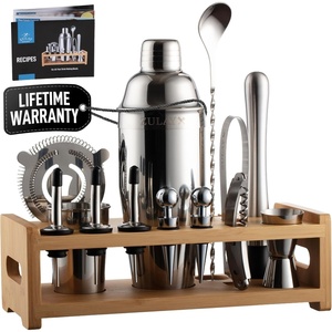 image:imageLarge 24 oz Stainless Steel Cocktail Shaker Set  Mixed Drink Shaker  Martini Shaker Set with Built in Strainer Double Sided Jigger amp Combo Muddler Mixing Spoon  Pro Margarita Shaker  By ZulayClassic Silver