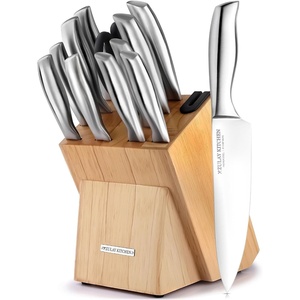 image:imageZulay 15 Piece Stainless Steel Knife Set with Block and Sharpener  Sharp Knife Block Set with Built In Sharpener  Kitchen Knife Set With Block  Rust Proof Knife Set Stainless SteelNatural Maple  Stainless Steel