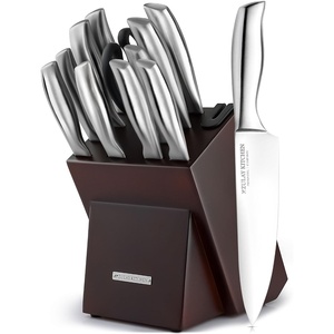 image:imageZulay 15 Piece Stainless Steel Knife Set with Block and Sharpener  Sharp Knife Block Set with Built In Sharpener  Kitchen Knife Set With Block  Rust Proof Knife Set Stainless SteelDark Walnut  Stainless Steel