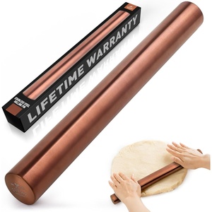 image:imageZulay Kitchen 159 inch Professional Stainless Steel Rolling Pin  Lightweight Metal French Rolling Pin  Perfect for Baking Fondant Pizza Dough Roller DumplingCopper