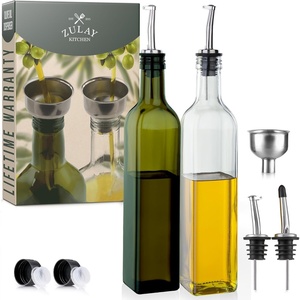 image:imageZulay Kitchen 17oz Olive Oil Dispenser Bottle  Glass Oil Cruet with Spout Funnel amp Pourers EasyPour Decanter for Kitchen Cooking and Serving GreenClear  Green