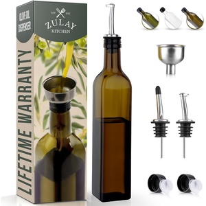 image:imageZulay Kitchen 17oz Olive Oil Dispenser Bottle  Glass Oil Cruet with Spout Funnel amp Pourers EasyPour Decanter for Kitchen Cooking and Serving GreenDark Brown