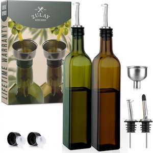 image:imageZulay Kitchen 17oz Olive Oil Dispenser Bottle  Glass Oil Cruet with Spout Funnel amp Pourers EasyPour Decanter for Kitchen Cooking and Serving GreenGreen  Brown