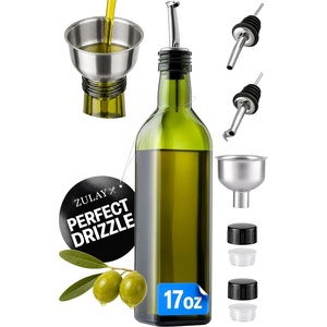 image:imageZulay Kitchen 17oz Olive Oil Dispenser Bottle  Glass Oil Cruet with Spout Funnel amp Pourers EasyPour Decanter for Kitchen Cooking and Serving GreenGreen
