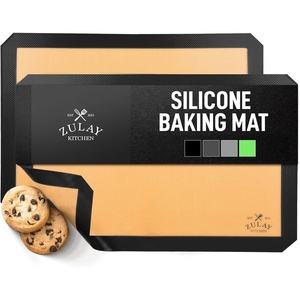 image:imageZulay Kitchen 2 Pack Silicone Baking Mat Sheet Set  Reusable Baking Mat Nonstick  Half Sheet Baking Mat For Oven  165 x 116 Light GrayBlack