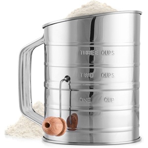 image:imageZulay Kitchen 3 Cup Stainless Steel Flour Sifter  Fine Mesh Rotary Hand Crank Flour Sifter with Agitator Wire Loop For Baking Cakes Pastries Pies Cupcakes and Desserts