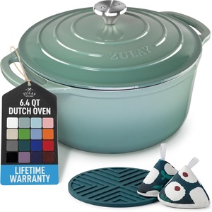 image:imageZulay Kitchen 64QT Enameled Cast Iron Dutch Oven Pot with Lid Heat Pad amp Trivet HeavyDuty Soup Pot for Stews Braising Roasting amp Sourdough Bread Baking Oven Safe up to 500F  Ablaze RedAventurine