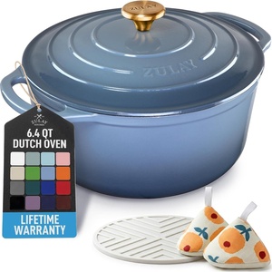 image:imageZulay Kitchen 64QT Enameled Cast Iron Dutch Oven Pot with Lid Heat Pad amp Trivet HeavyDuty Soup Pot for Stews Braising Roasting amp Sourdough Bread Baking Oven Safe up to 500F  Ablaze RedAquamarine