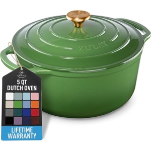 image:imageZulay Kitchen 64QT Enameled Cast Iron Dutch Oven Pot with Lid Heat Pad amp Trivet HeavyDuty Soup Pot for Stews Braising Roasting amp Sourdough Bread Baking Oven Safe up to 500F  Ablaze RedGreen